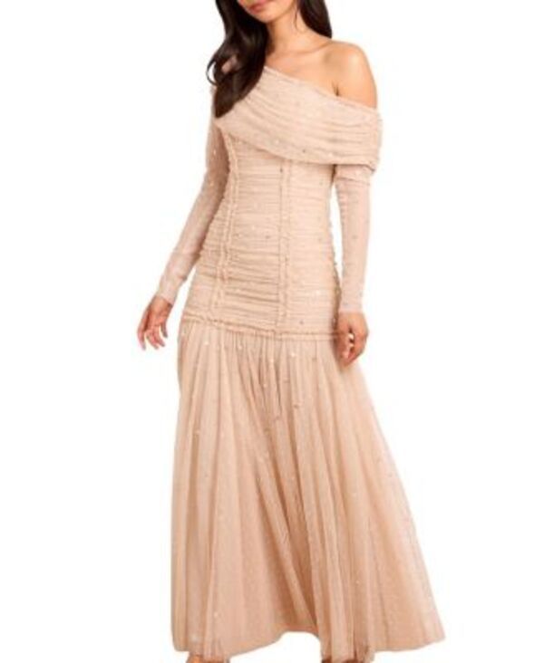 ニードルアンドスレッド レディース トップス ワンピース ワンショルダー Needle Thread Gigi Dot OneShoulderouched Gown Beige ベージュ