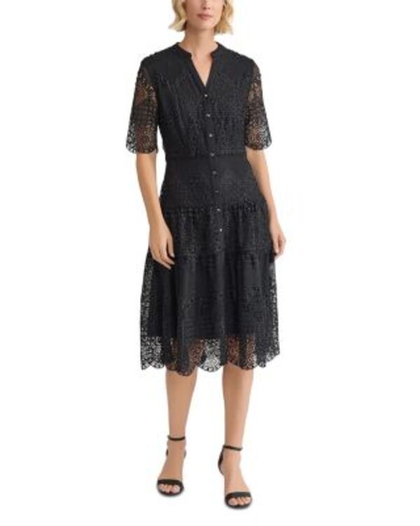 ミソック レディース トップス ワンピース ティアード ミディ レース Misook Tiered Lace Midi Dress Black ブラック