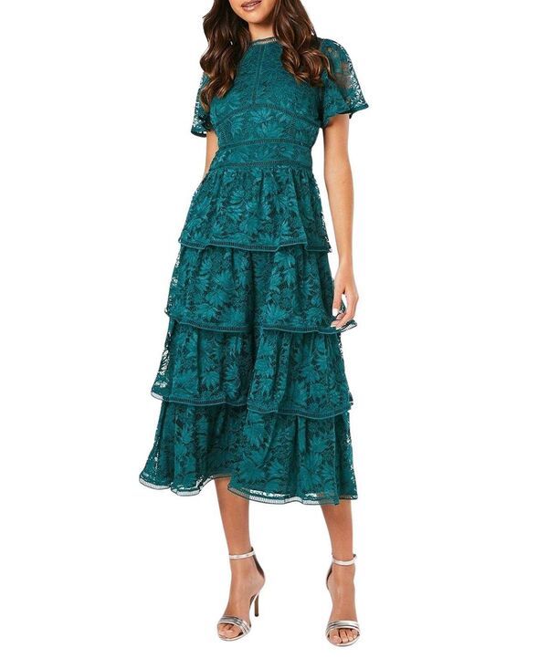 コースト レディース トップス ワンピース ティアード プチ レース Coast Petite Tiered Lace Dress Dark Green グリーン