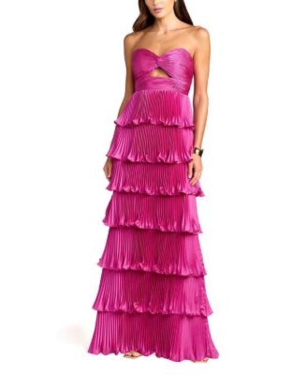 マックダガル レディース トップス ワンピース ティアード プチ プリーツ フリル ストラップレス Mac Duggal Petite Pleated Charmeuse Strapless Tiered Ruffle Gown Fuchsia フューシャ