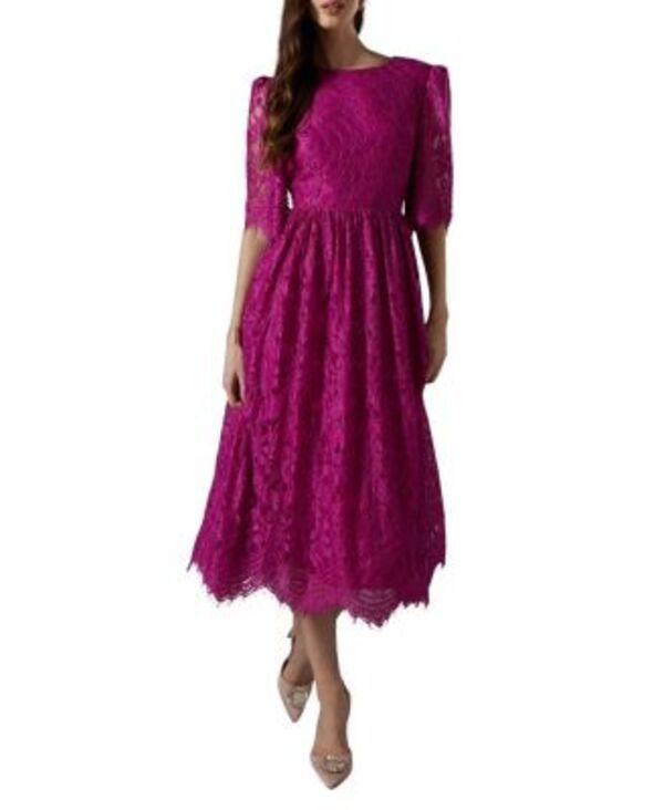 コースト レディース トップス ワンピース ミディ レース Coast Lace Short Sleeve Midi Dress Magenta マゼンタ