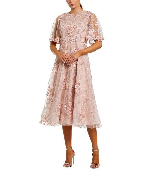マックダガル レディース トップス ワンピース フラワー柄 ミディ 刺繍 フラワー Mac Duggal Flutter Sleeve Floral Embroidered Midi Dress Blush ブラッシュ