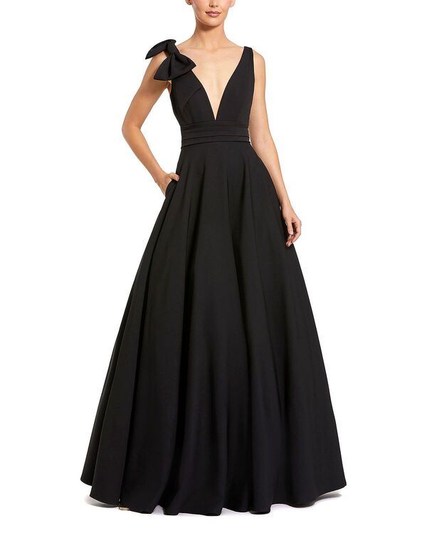 マックダガル レディース トップス ワンピース クレープ ノースリーブ Mac Duggal Crepe Sleeveless Plunge Neck Ballgown with Bow Black ブラック