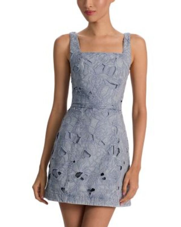 アリスアンドオリビア レディース トップス ワンピース 刺繍 Alice and Olivia Maryann Embroidered Eyelet Dress Rockstar Blue ブルー