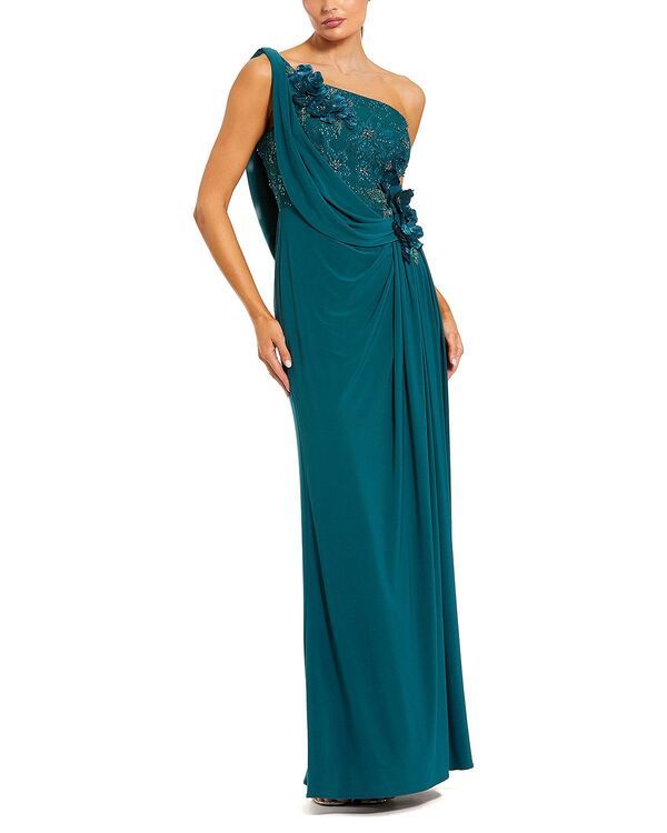 マックダガル レディース トップス ワンピース ジャージー Mac Duggal Jersey One Shoulder Cowl Gown with 3D Flowers Ocean