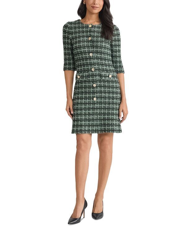 ミソック レディース トップス ワンピース ニット Misook Plaid Multi Stitch Knit Sheath Dress Dark IvyAgaveBlack ブラック