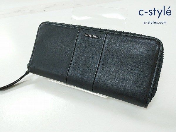 D166 [人気] DIESEL ディーゼル 長財布 ブラック レザー ラウンドファスナー ロングウォレット | ★
