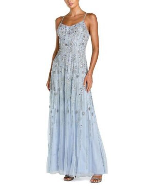 マックダガル レディース トップス ワンピース A ライン メッシュ Mac Duggal Beaded Mesh Sweetheart Neck A Line Gown Powder Blue ブルー