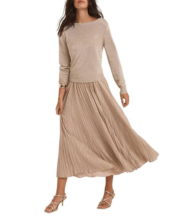 ミルトンベルベット レディース アウター ニット・セーター トール Mint Velvet Womens Metallic Knit Layered Sweater Dress Gold ゴールド