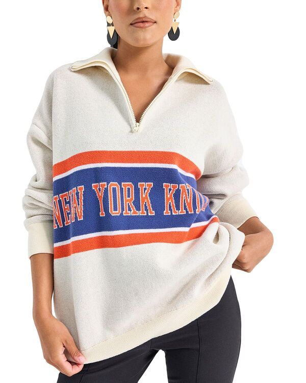テレズ レディース アウター ニット・セーター ハーフジップ ロゴ Terez Knicks Quarter Zip Stripe Logo Sweater New Yorknicks ストライプ
