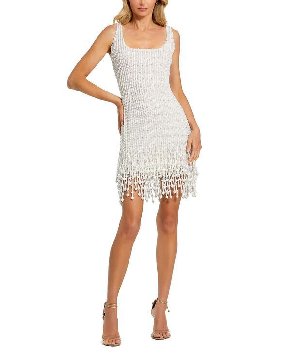 マックダガル レディース トップス ワンピース ミニ Mac Duggal Pearl Beaded Square Neck Mini Dress Ivory アイボリー