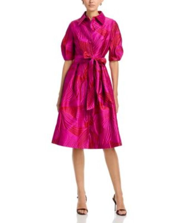 テリジョンバイリッキーフリーマン レディース トップス シャツ Teri Jon by Rickie Freeman Jacquard Puff Sleeve Shirt Dress Fuschia Orange フューシャ