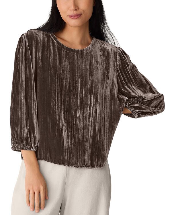 エイリーンフィッシャー レディース トップス シャツ ベルベット Eileen Fisher Crushed Velvet Round Neck Bubble Sleeve Top Rye
