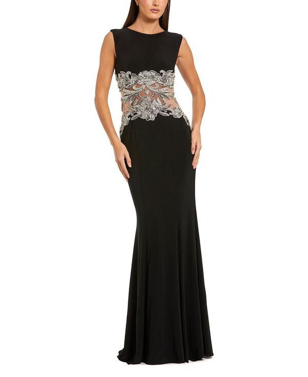 マックダガル レディース トップス ワンピース ノースリーブ ジャージー Mac Duggal Jersey Sleeveless with Beaded Waist Detail Gown Black ブラック