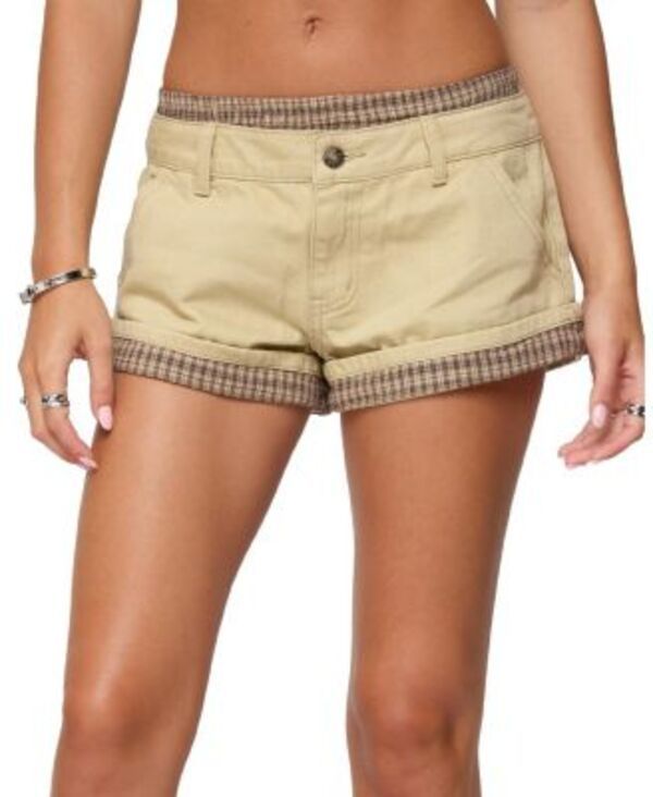 アディクテッド レディース ボトムス ハーフパンツ・ショーツ ショートパンツ Edikted Peekaboo Plaid Boxer Shorts Beige ベージュ