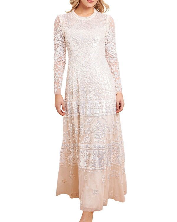 ニードルアンドスレッド レディース トップス ワンピース Needle Thread Aurora Long Sleeve Round Neck Gown Cream クリーム