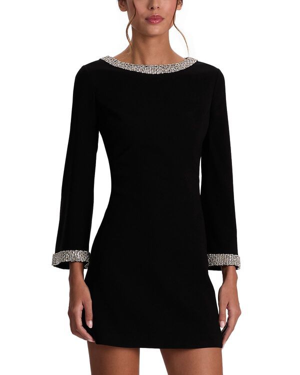 アリスアンドオリビア レディース トップス ワンピース ミニ Alice and Olivia Mailynn Embellished Trimini Dress BlackCrystal ブラック