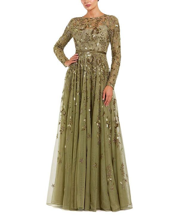 マックダガル レディース トップス ワンピース A ライン フラワー柄 フラワー Mac Duggalong Sleeve Hand Embellished Floral Aline Gown Green グリーン