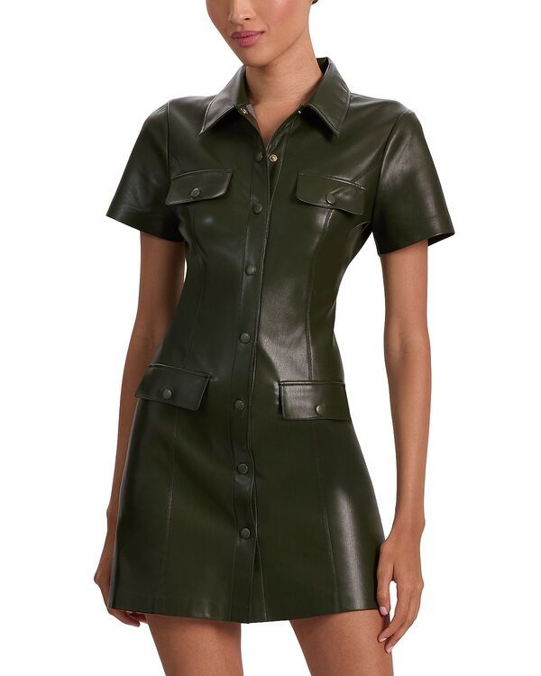 アリスアンドオリビア レディース トップス ワンピース レザー フェイクレザー Alice and Olivia Jamie Faux Leather Collaredress Dark Olive オリーブ
