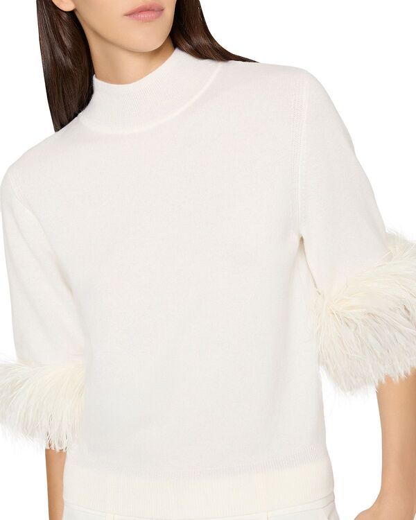 ミリー レディース アウター ニット・セーター MILLY Feather Cuff Short Sleeve Sweater Ecru エクリュ