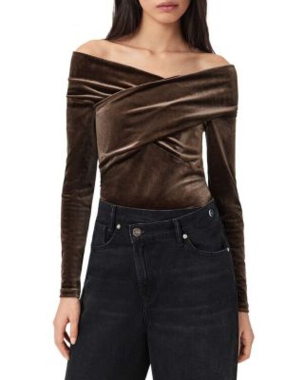 オールセインツ レディース トップス シャツ ベルベット ALLSAINTS Delta Velvetop Bitter Brown ブラウン