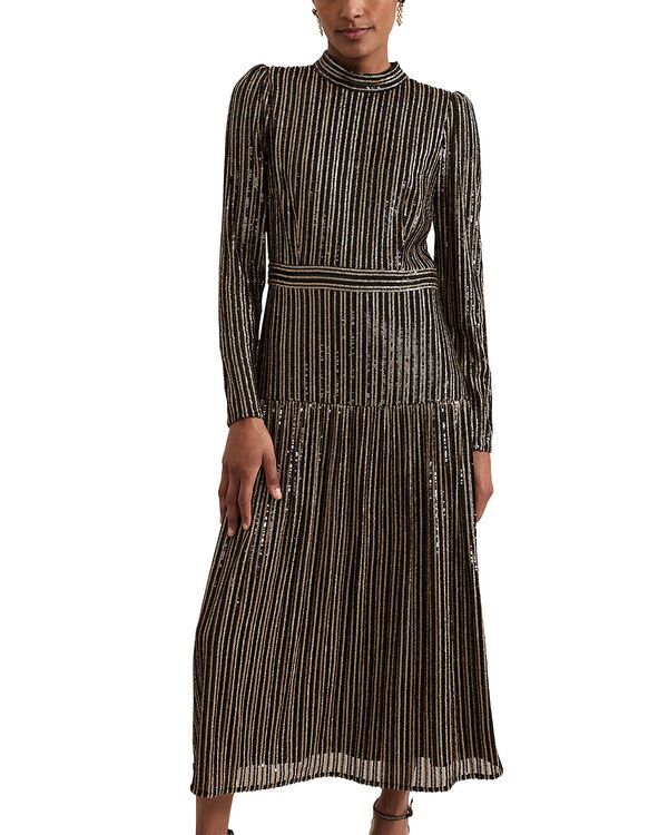 フェイズ・エイト レディース トップス ワンピース ミディ スパンコール Phaseight Gloria Sequin Stripe Midi Dress BlackMulti ブラック