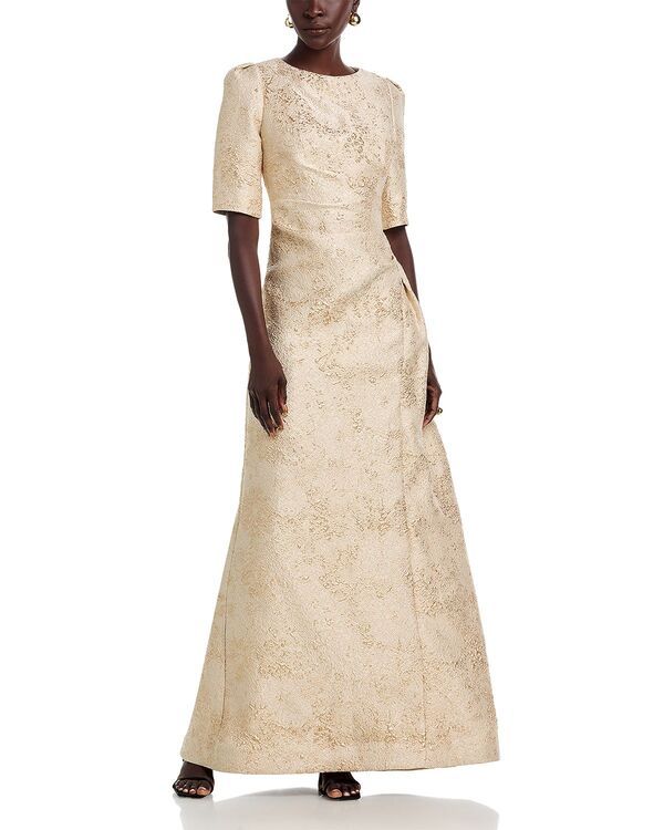 テリジョンバイリッキーフリーマン レディース トップス ワンピース トール Teri Jon by Rickie Freeman Metallic Jacquard Short Sleeve Gown Gold ゴールド