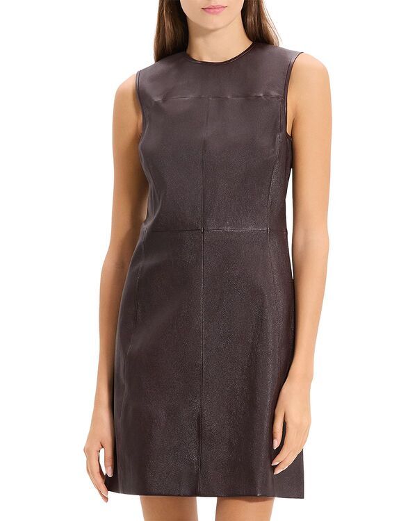 セオリー レディース トップス ワンピース ミニ ノースリーブ レザー Theory Sleeveless Leather Seamini Dress Plum Brown プラム