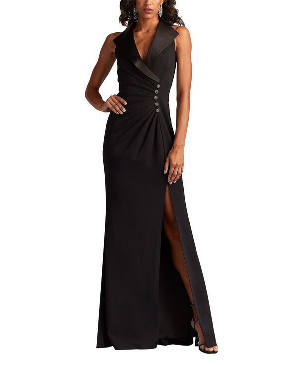 タダシショージ レディース トップス ワンピース ホルター Tadashi Shoji Neshia Halter Lapel Gown Black ブラック