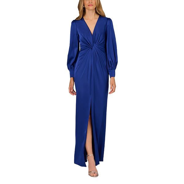 アイダンマットックス レディース トップス ワンピース サテン Aidan Mattox Twist Front Satin Dress Royal Sapphire サファイア