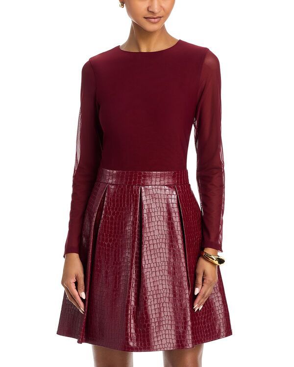 アリスアンドオリビア レディース トップス ワンピース プリーツ Alice and Olivia Chara Croc Embossed Pleatedress Oxblood オックスブラッド