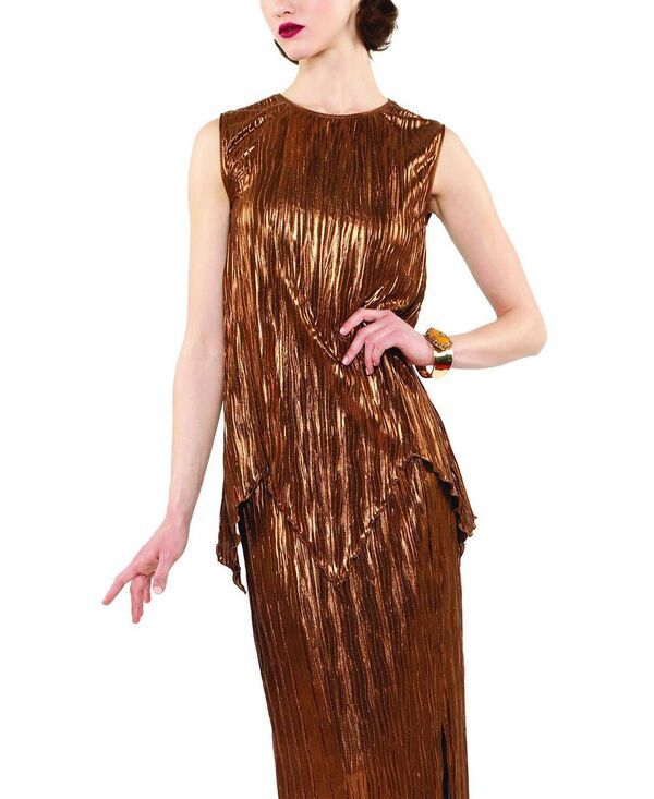 アナスイ レディース トップス シャツ ノースリーブ Anna Sui Fortuny Pleatsleeveless Top Bronze