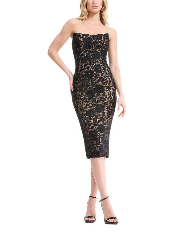 ドレスザポプレーション レディース トップス ワンピース フラワー柄 ミディ レース フラワー Dress the Population Cosette Floralace Midi Dress Black ブラック