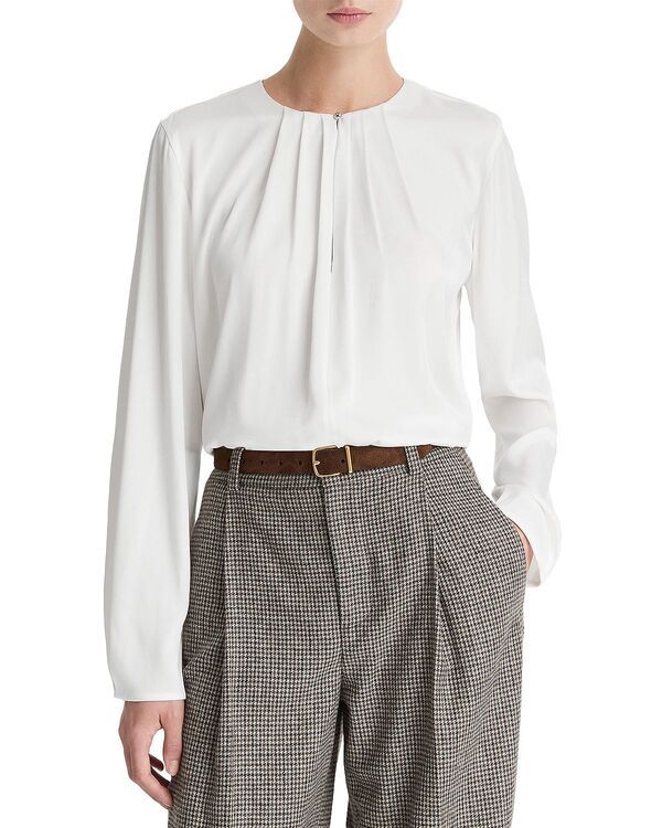 ヴィンス レディース トップス シャツ プリーツ ブラウス Vince Pleated Neck Blouse Off White オフホワイト