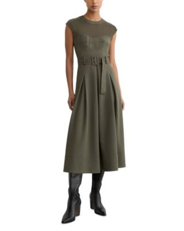 レイス レディース トップス ワンピース ミディ REISS Ava Belted Midi Dress Khaki Green グリーン
