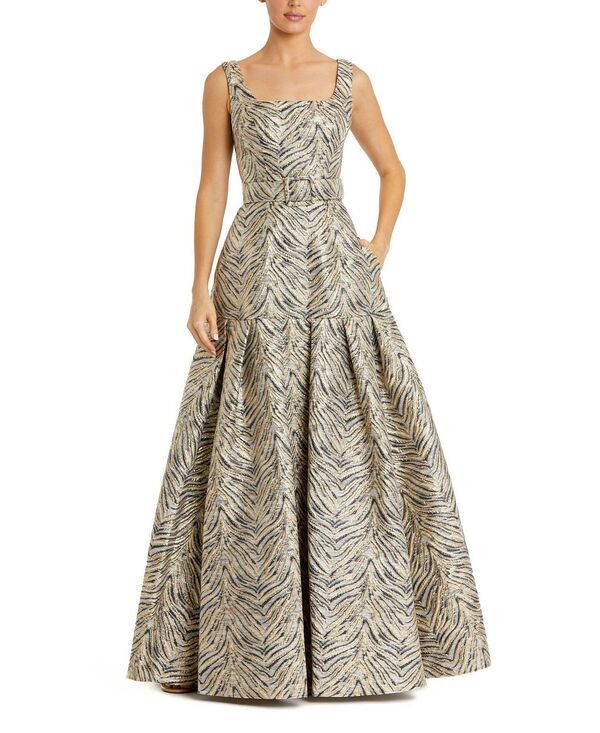 マックダガル レディース トップス ワンピース ノースリーブ Mac Duggal Sleeveless Brocade Gown with Belt Gold ゴールド