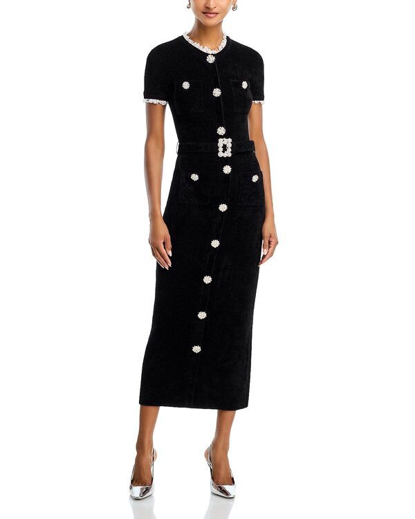 セルフ・ポートレイト レディース トップス ワンピース ミディ ニット SelfPortrait Black Chenille Knit Midi Dress Black ブラック