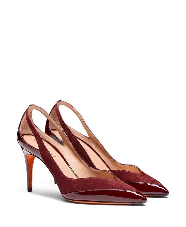 サントーニ レディース シューズ パンプスエード レザー ヒール Santoni Womens Patent Leather and Suede HighHeel Pumps Burgundy バーガンディ