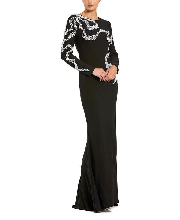 マックダガル レディース トップス ワンピース Mac Duggal Elegant Beaded Swirl Applique Gown Black ブラック