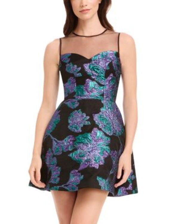 ドレスザポプレーション レディース トップス ワンピース フラワー柄 ミニ トール フラワー Dress the Population Kerra Metallic Floral Mini Dress Turquoise ターコイズ