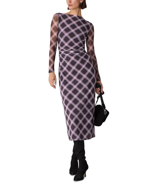 ホイッスルズ レディース トップス ワンピース メッシュ Whistles Check Mesh Dress BurgundyMulti バーガンディ