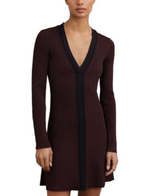 レイス レディース トップス ワンピース ミニット REISS Alma Craft Detail Knit Mini Dress BurgundyBlack ブラック