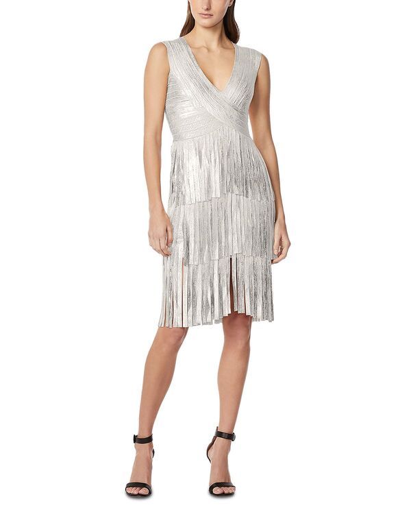 エルベレジェ レディース トップス ワンピース トール Herv Lger The Metallic Gracie Dressilver Foil シルバー