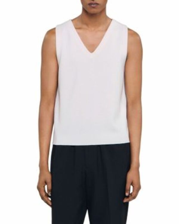 サンドロ メンズ アウター ニット・セーター Vネック ベスト Sandro Gianni VNeck Sweater Vest Off White オフホワイト