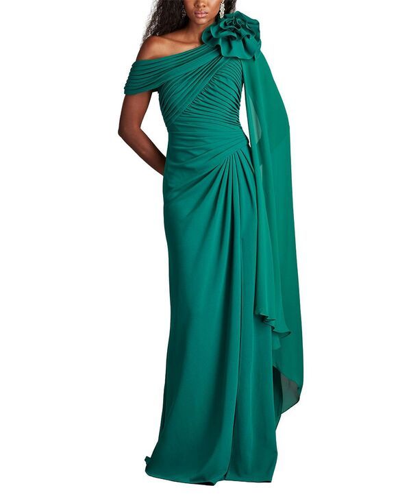 タダシショージ レディース トップス ワンピース ドレープ Tadashi Shoji Kamari Draped Rosette Shoulder Gown Green グリーン