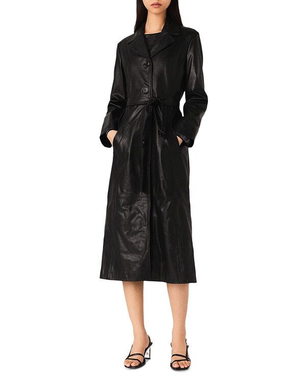 マージュ レディース アウター コート レザー Maje Long Leather Trench Coat Black ブラック 106,400円