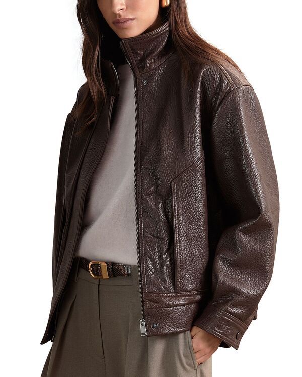 レイス レディース アウター ジャケット・ブルゾン レザー REISS Kiara Textured Leather Jacket Burgundy バーガンディ