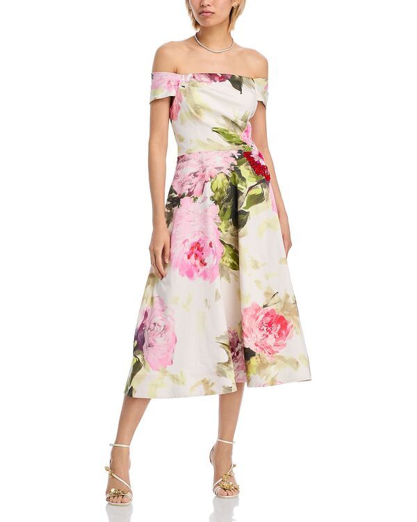 テリジョンバイリッキーフリーマン レディース トップス ワンピース コットン Teri Jon by Rickie Freeman OfftheShoulder Cotton Dress with Beaded Flower Waist White Multi 71,940円