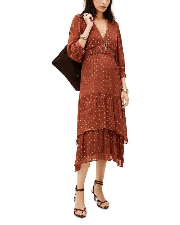 バッシュ レディース トップス ワンピース プリーツ ミディ bash Maia Pleated Waist Midi Dress Brick