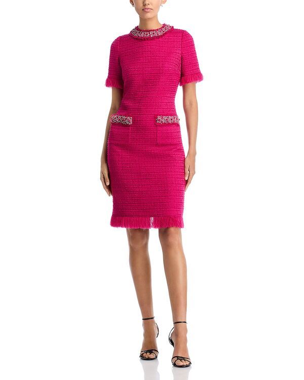 テリジョンバイリッキーフリーマン レディース トップス ワンピース ツイード Teri Jon by Rickie Freeman Embellished Tweed Sheath Dress Lipstick Pink ピンク